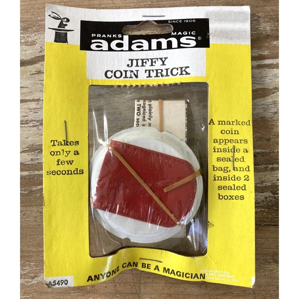 Vintage S.S. Adams Pranks Magic Jiffy Coin Trick 1960's NOS on orig card sealed